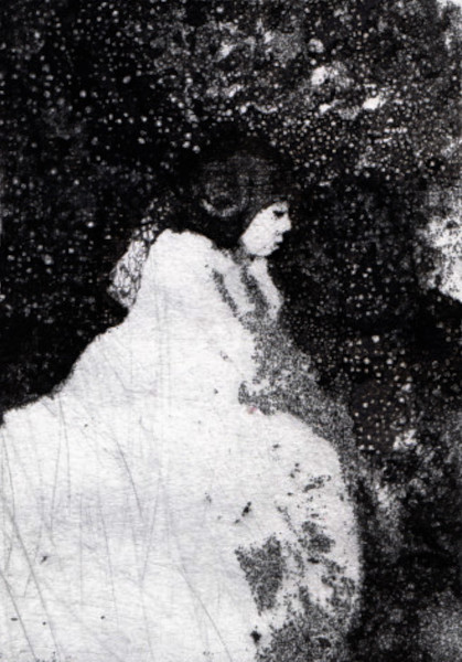 Aquatint and ink drawing of girl with stars